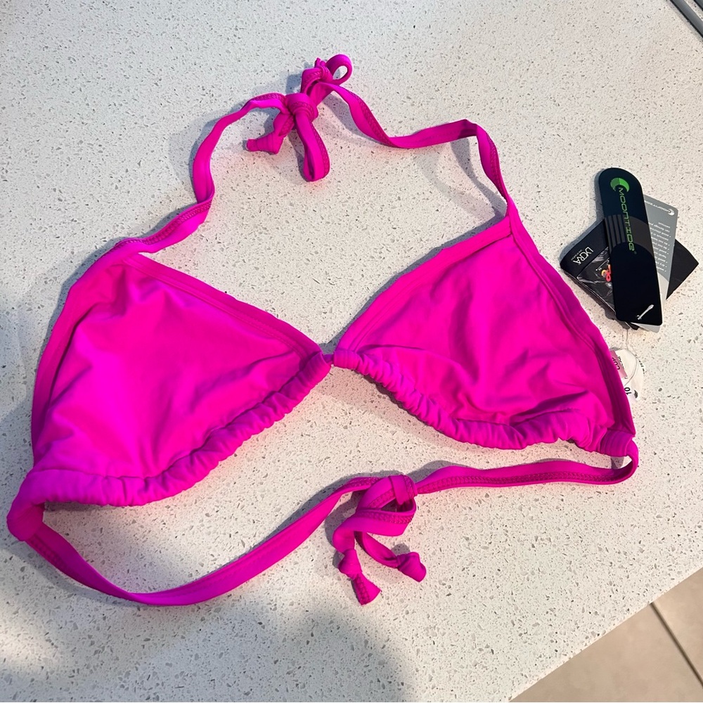 NEW Moontide Swimwear Bikini Top UK 10 Triangle String Swim Fuchsia Unpadded